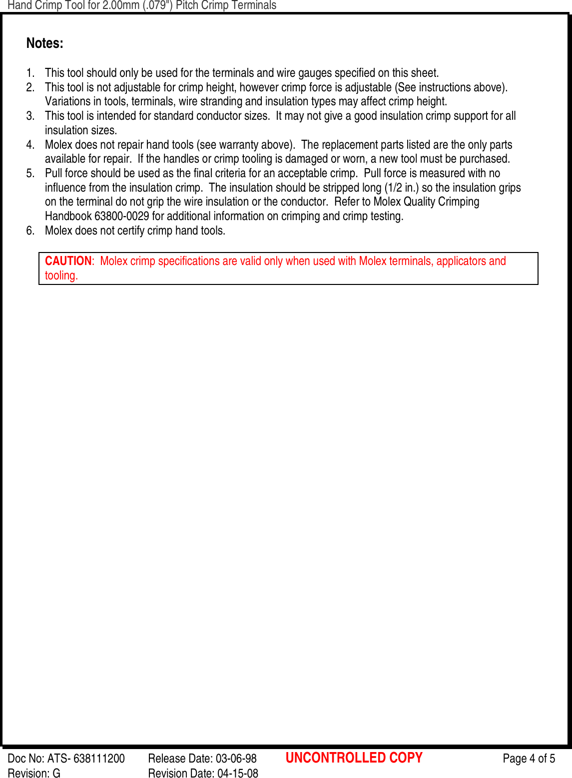 Page 4 of 5 - Molex Hand Crimp Tool Instructions