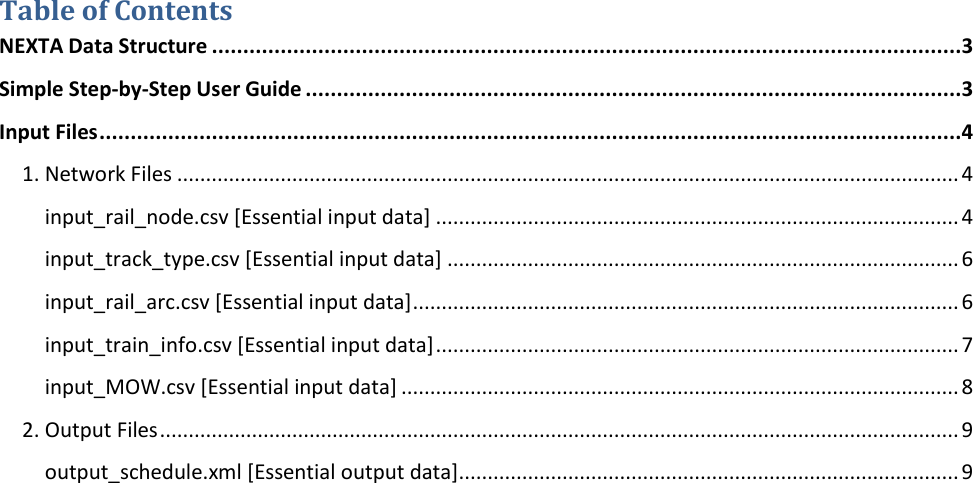 Page 2 of 11 - NEXTA Data Structure For Rail Scheduling, Version 1.0 Users Guide RAS
