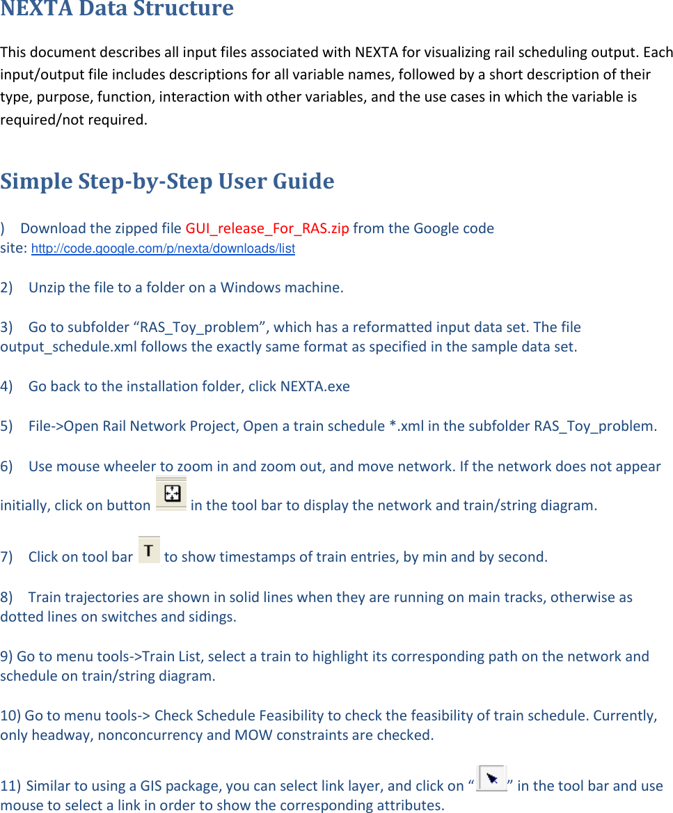 Page 3 of 11 - NEXTA Data Structure For Rail Scheduling, Version 1.0 Users Guide RAS