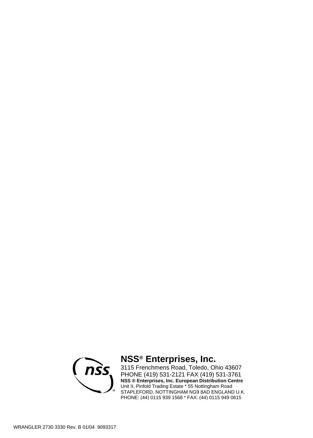 Page 12 of 12 - 9093317 Wrangler 2730-3330 Rev B NSS-Wrangler-3330-Manual