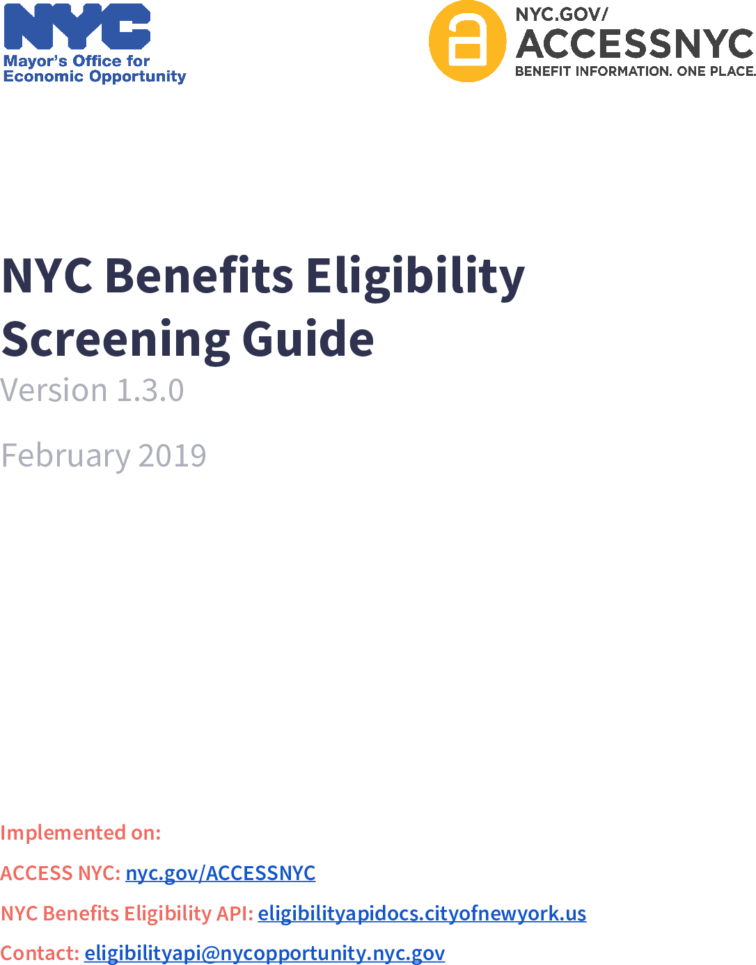 NYC Benefits Eligibility Screening Guide 1.3.0