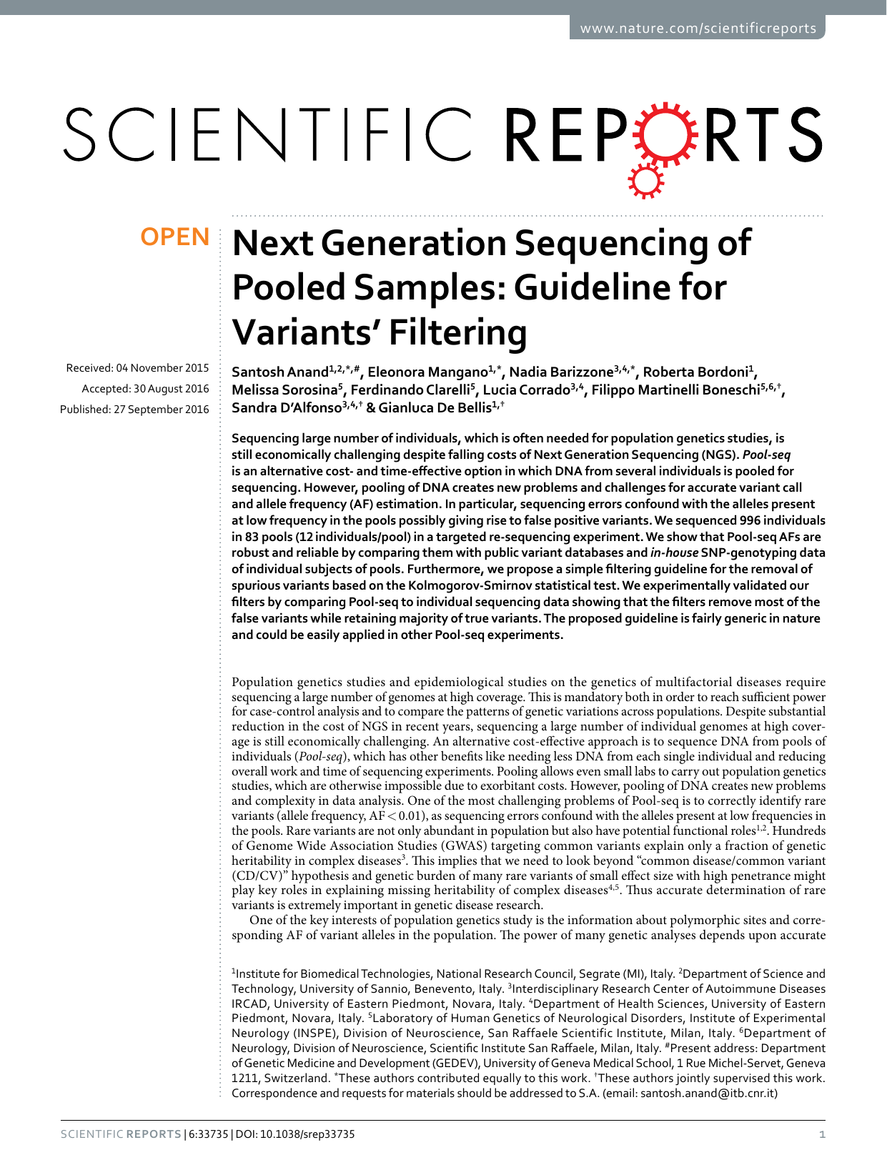 Page 1 of 9 - Next Generation Sequencing Of Pooled Samples: Guideline For Variants’ Filtering Samples Guide