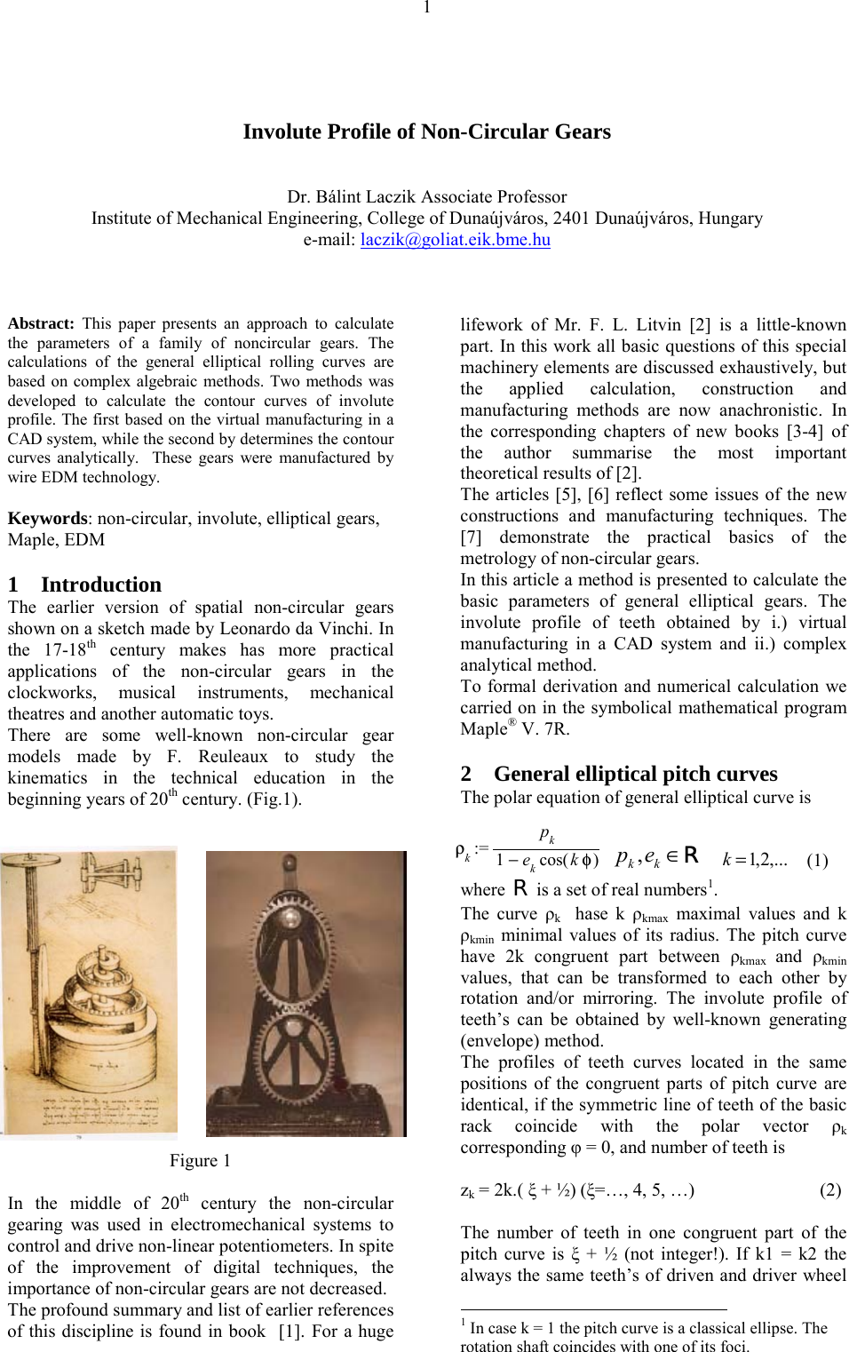 Involute Profile Of Non Circular Gears