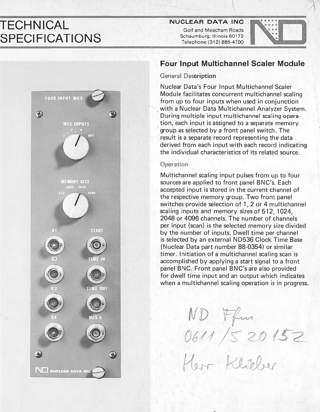 Page 1 of 2 - Nuclear Data_Four_Input_Multichannel_Scaler_Module Data Four Input Multichannel Scaler Module