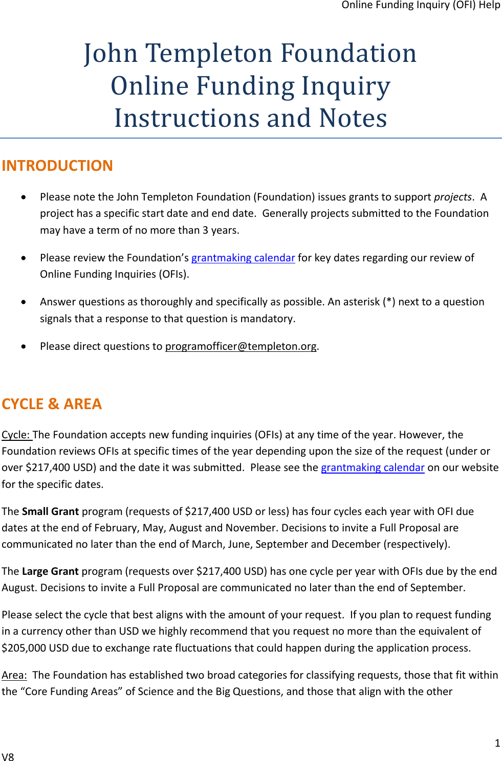 Page 1 of 7 - John Templeton Foundation OFI Instructions And Notes
