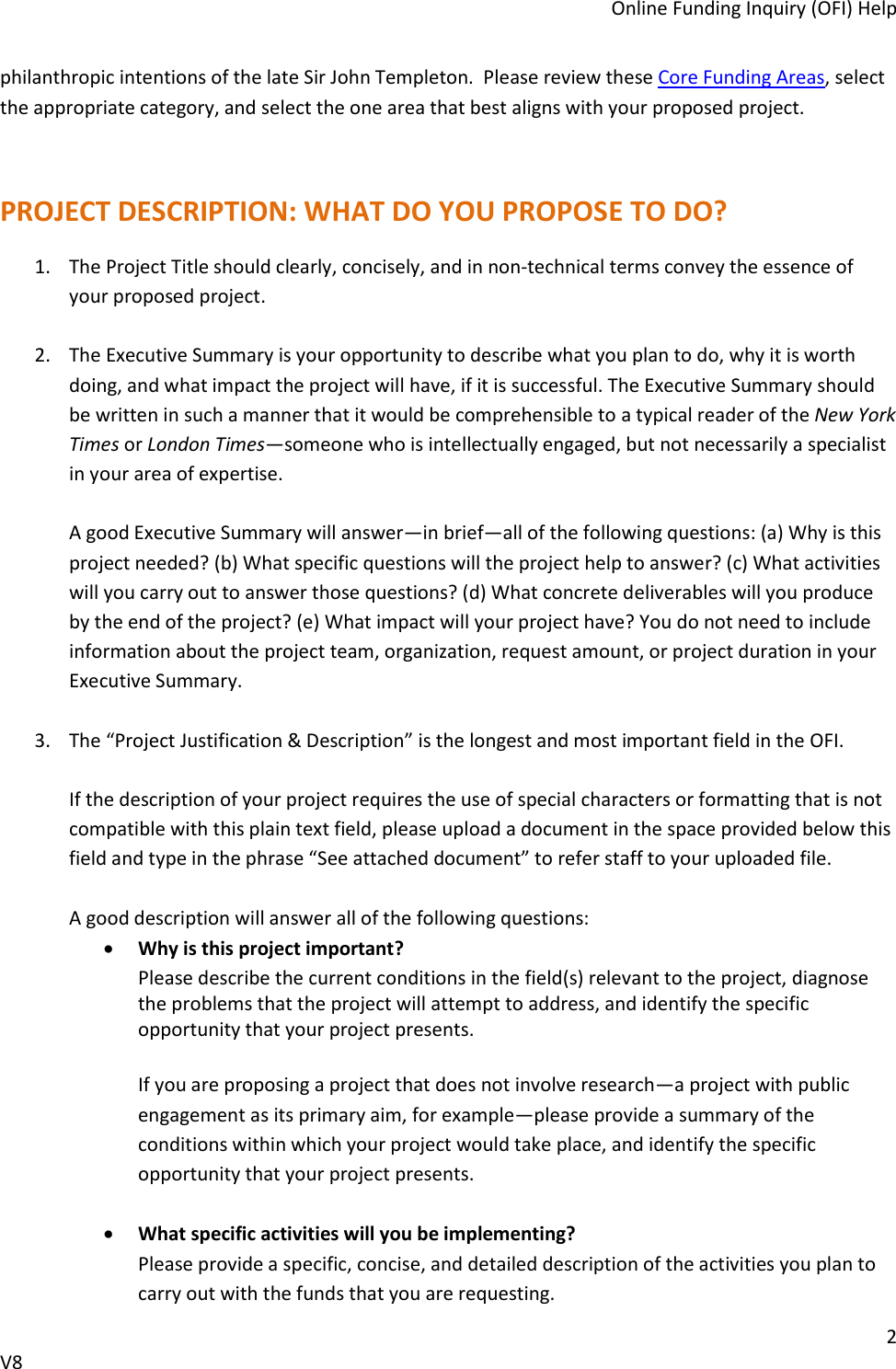 Page 2 of 7 - John Templeton Foundation OFI Instructions And Notes