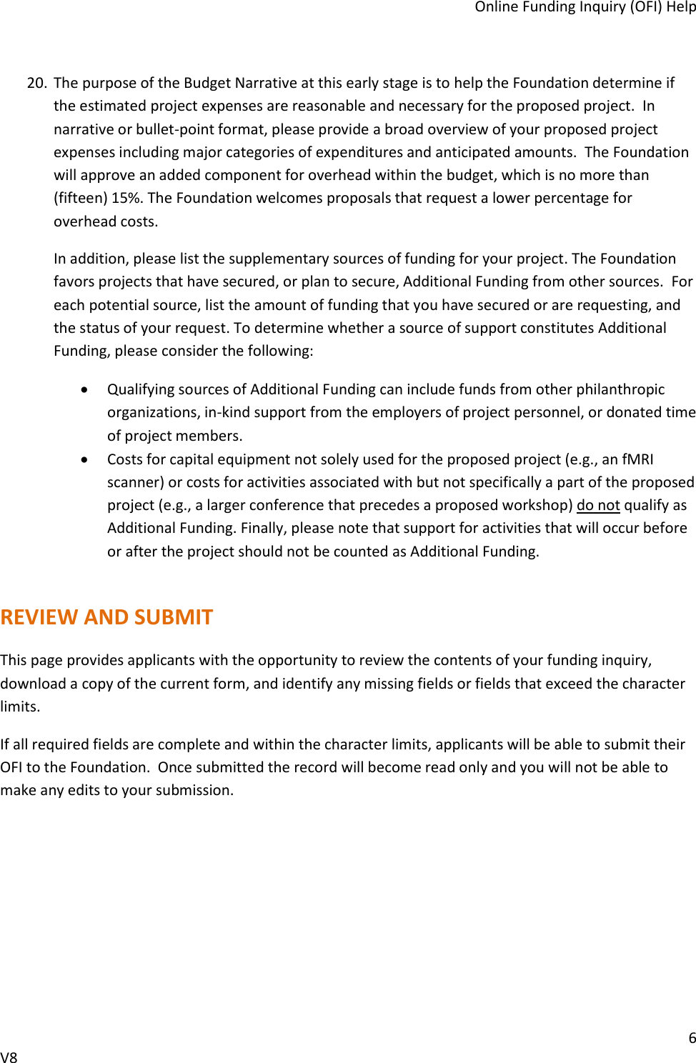 Page 6 of 7 - John Templeton Foundation OFI Instructions And Notes