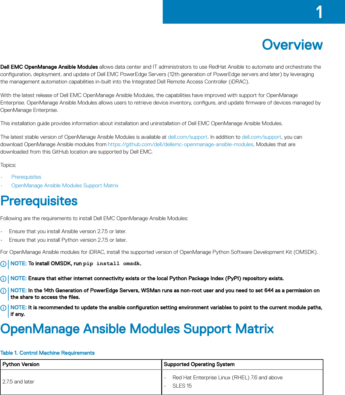 Page 4 of 7 - Dell EMC OpenManage Ansible Modules Version 1.3 Installation Guide OMAM Install