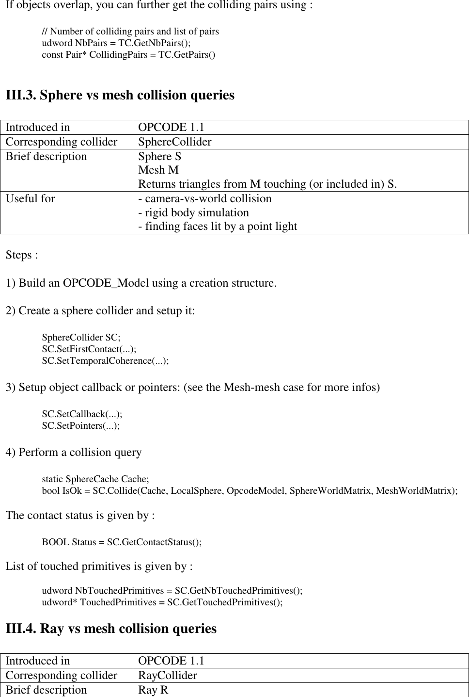 Page 6 of 12 - III. Colliders And Collision Queries Opcode User Manual