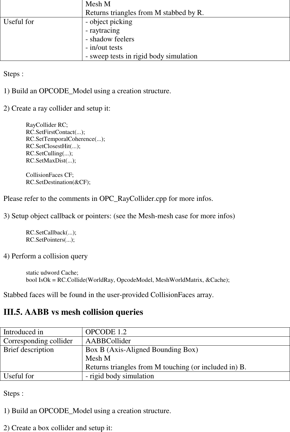 Page 7 of 12 - III. Colliders And Collision Queries Opcode User Manual