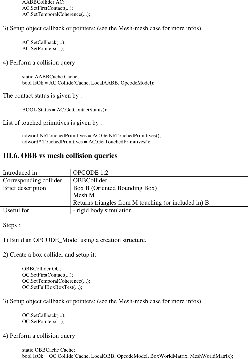 Page 8 of 12 - III. Colliders And Collision Queries Opcode User Manual
