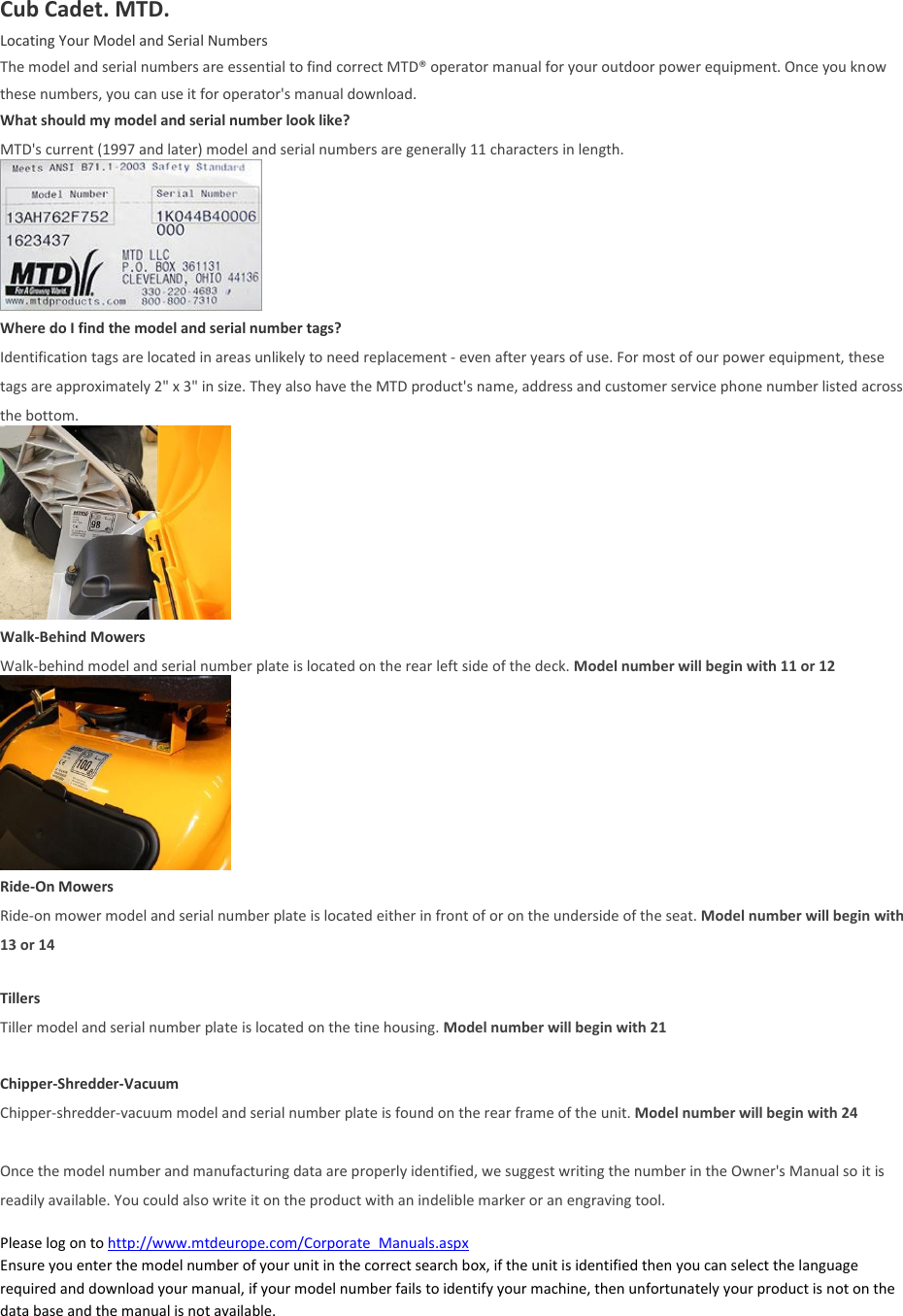 Page 1 of 1 - !! Operator Manuals MTD- Cub Cadet