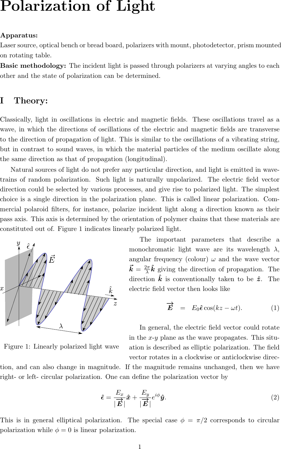 Optics Lab Manual Polarization