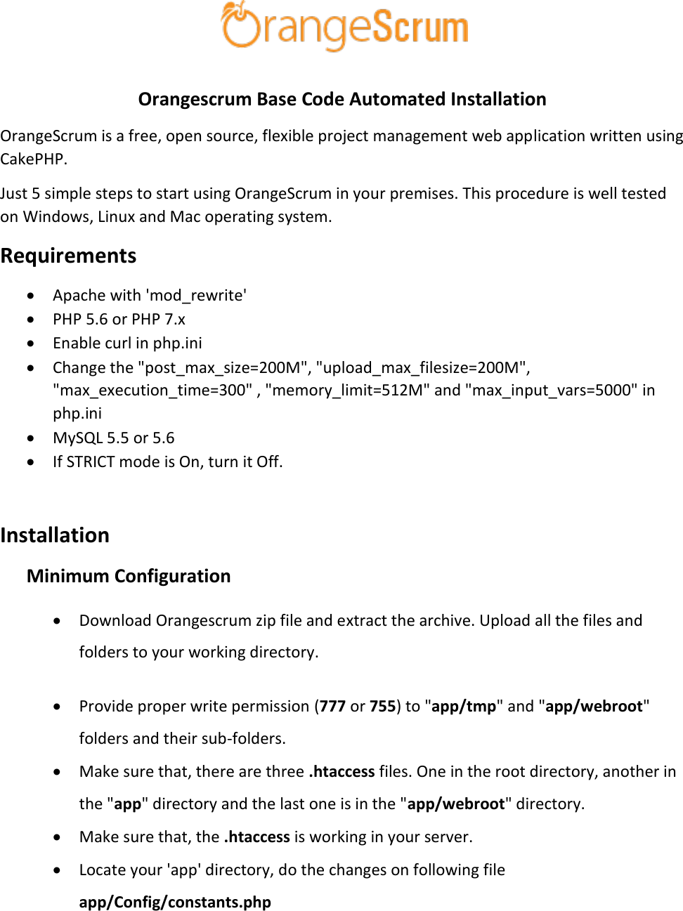 Page 1 of 7 - Orangescrum Installation Manual