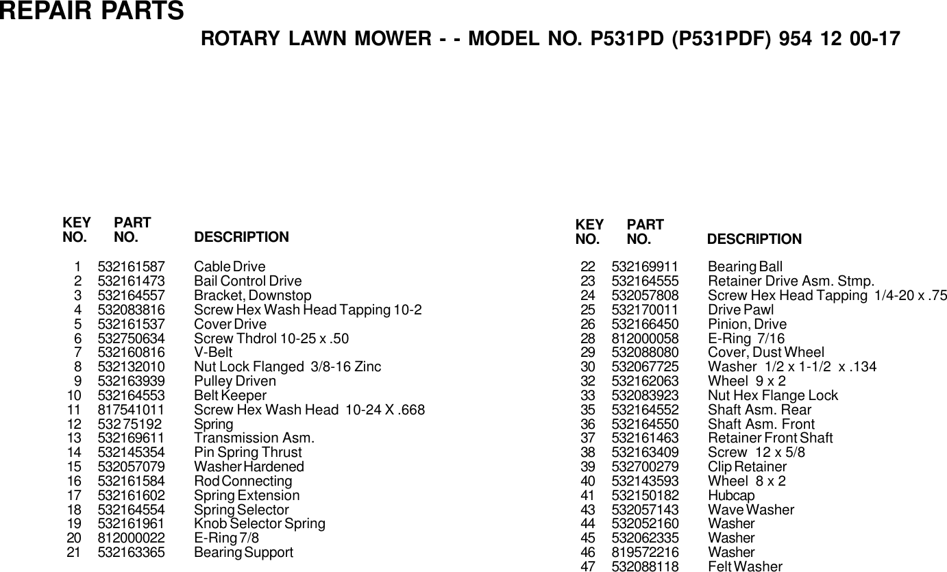 Page 5 of 5 - IPL, Partner, P531 PD, P531PDF, 954120017, 2000-12, Lawn Mower  !! PARI2000 AAaa 176473