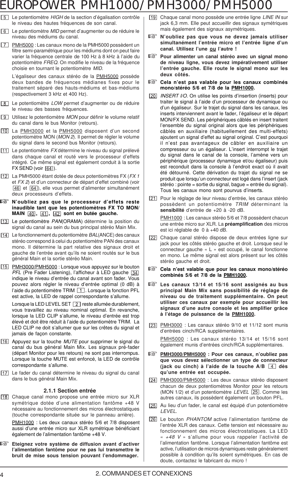Page 4 of 12 - Behringer PMH1000 User Manual (French) P0115 M FR