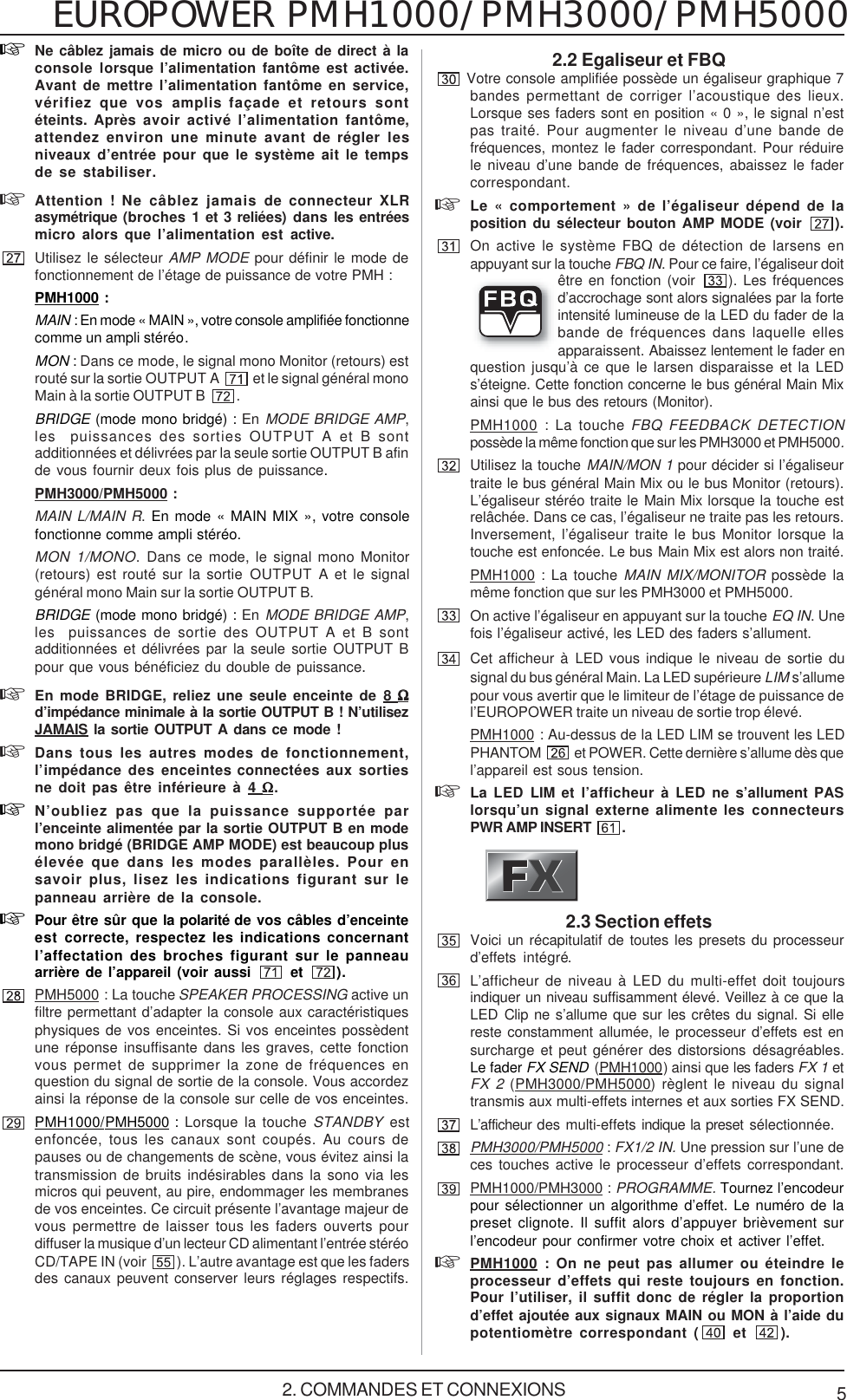 Page 5 of 12 - Behringer PMH1000 User Manual (French) P0115 M FR