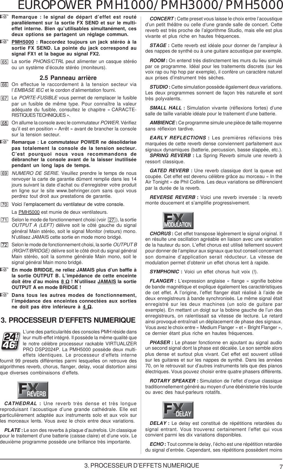 Page 7 of 12 - Behringer PMH1000 User Manual (French) P0115 M FR
