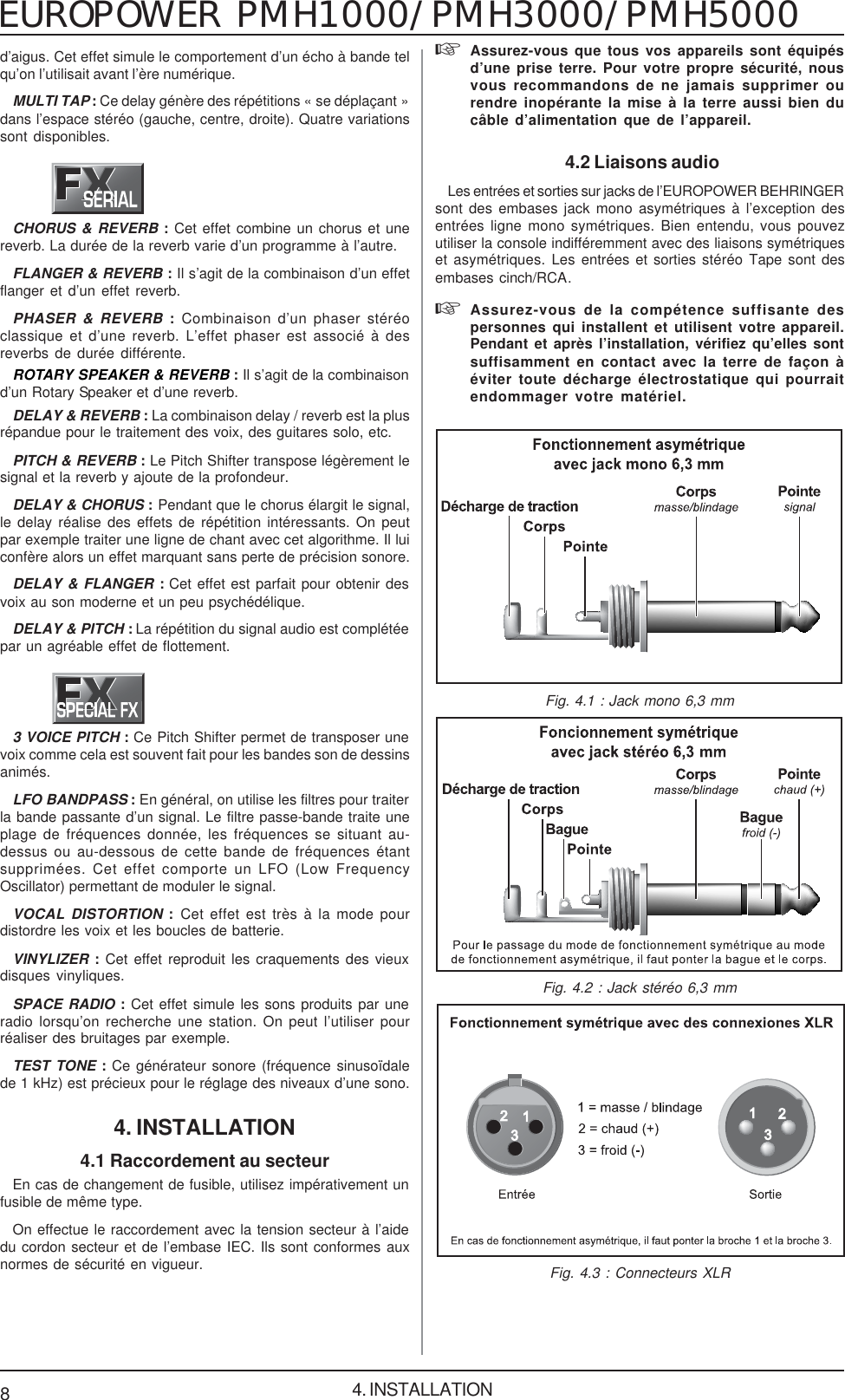 Page 8 of 12 - Behringer PMH1000 User Manual (French) P0115 M FR