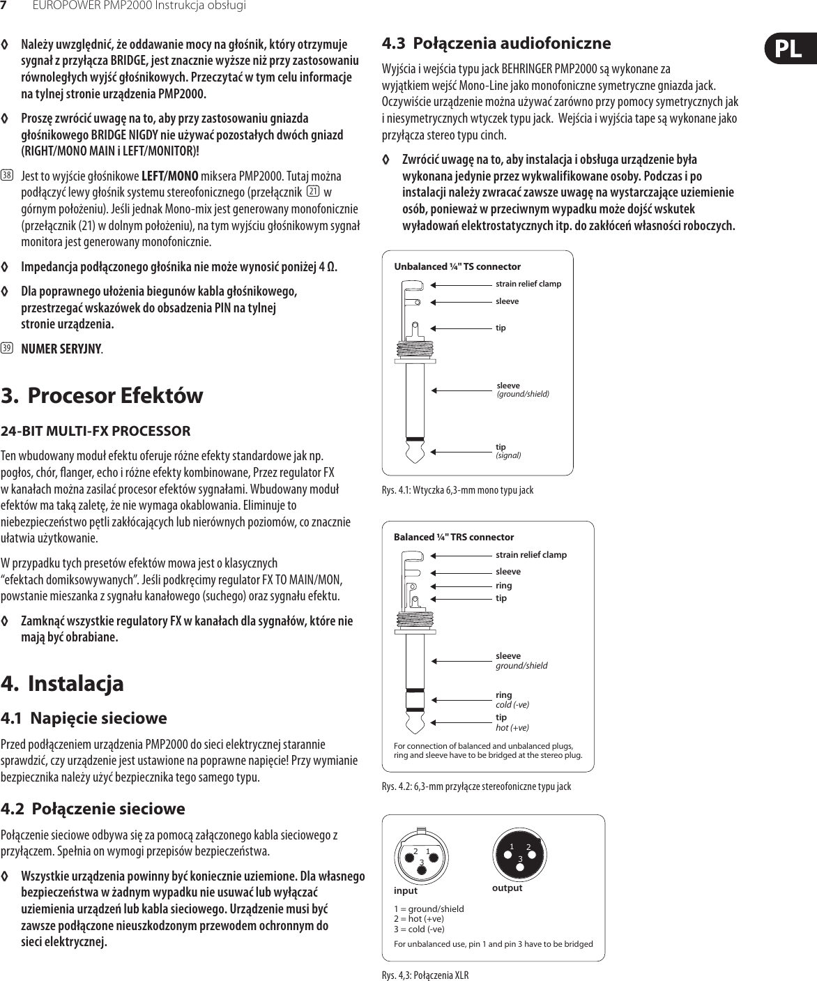 Page 7 of 11 - EUROPOWER PMP2000 Behringer User Manual (Polish) P0611 M PL