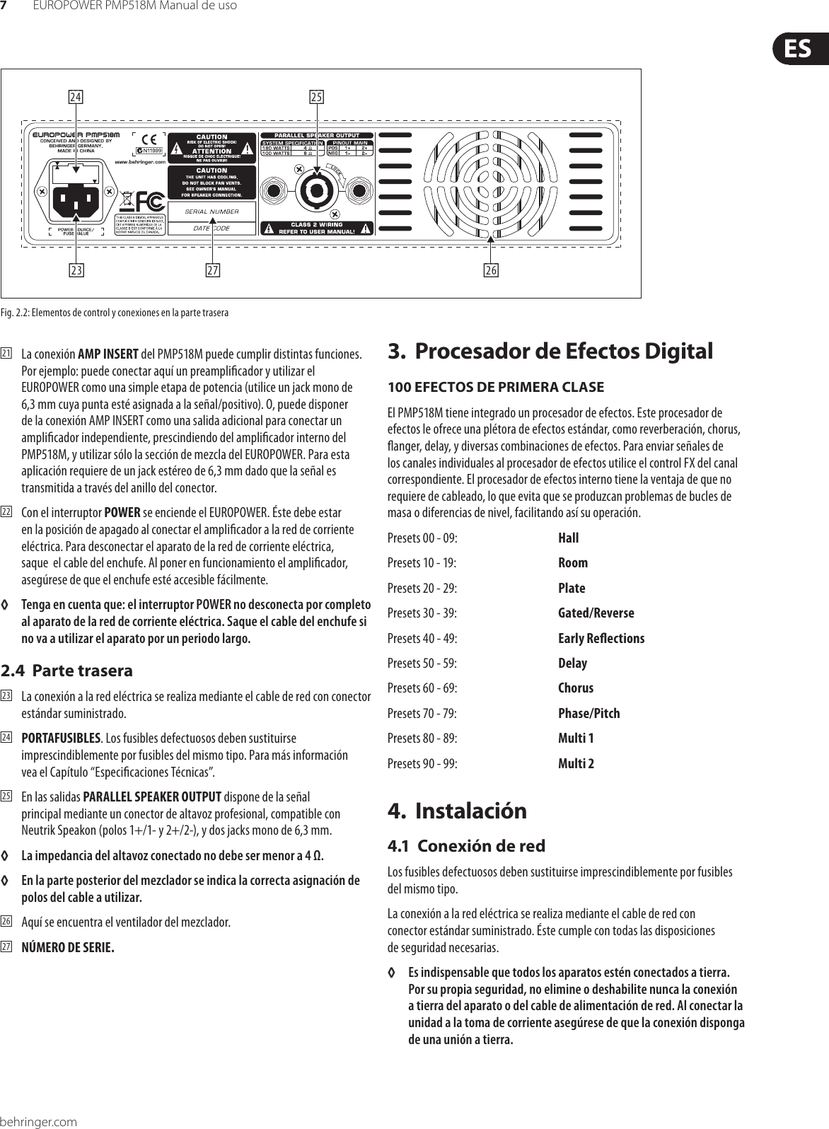 Page 7 of 11 - EUROPOWER PMP518M Behringer User Manual (Spanish) P0672 M ES