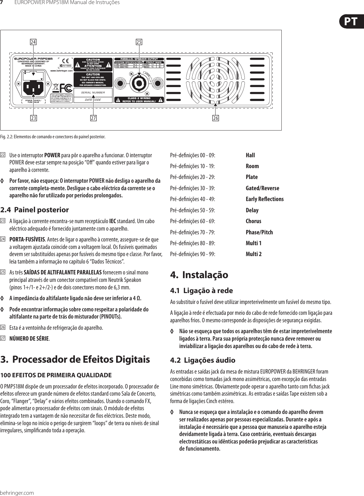 Page 7 of 11 - EUROPOWER PMP518M Behringer User Manual (Portuguese) P0672 M PT