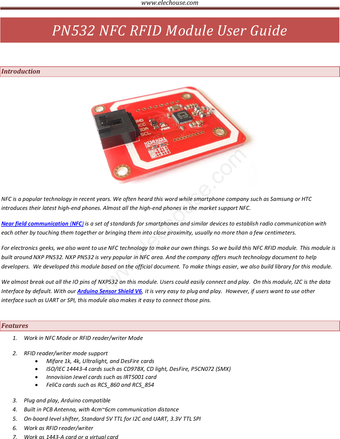 Page 1 of 11 - Www.elechouse.com PN532 NFC RFID Module Manual