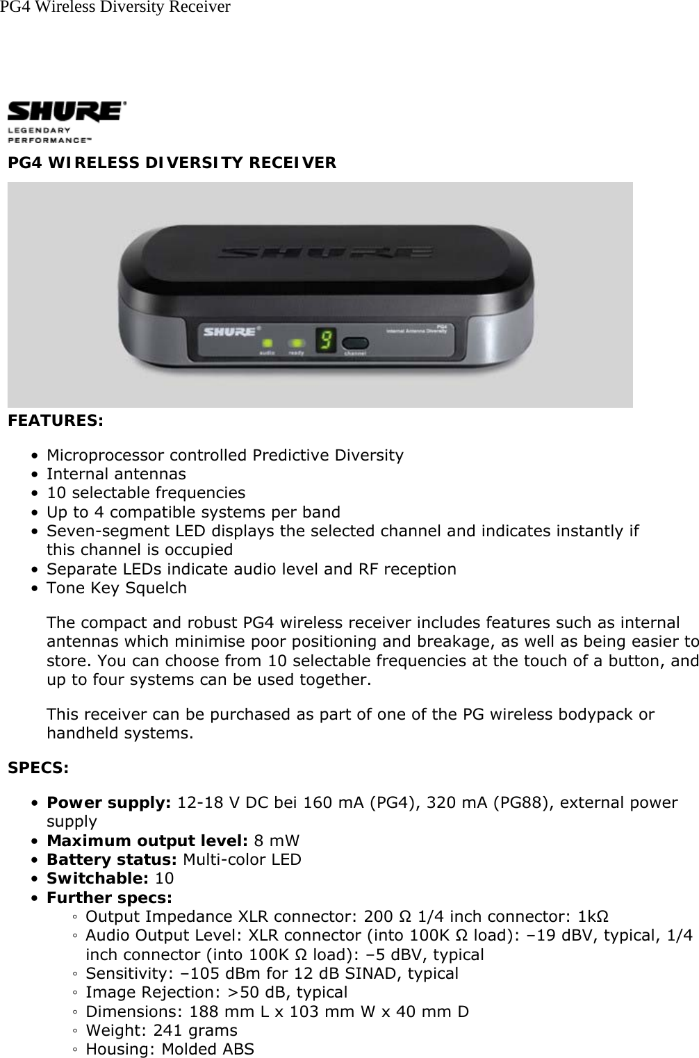 Shure Pg88 Frequency Chart