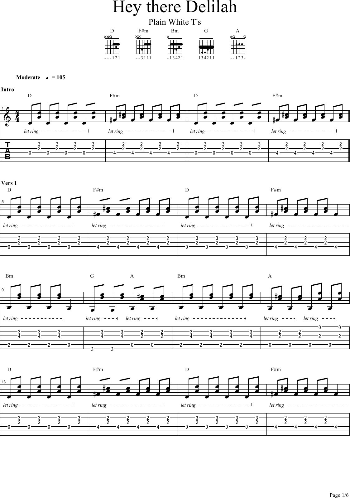 Guitar Chords For Hey There Delilah