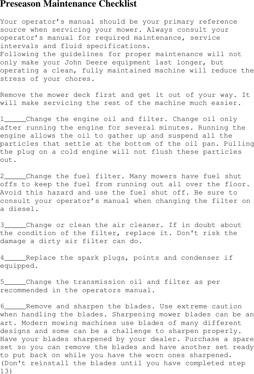Page 1 of 3 - Preseason Maintenance Checklist  !!