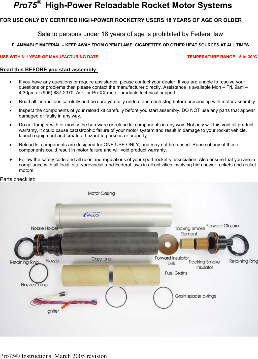 Page 1 of 6 - Pro75_Instructions_March2005 Pro75 Instructions