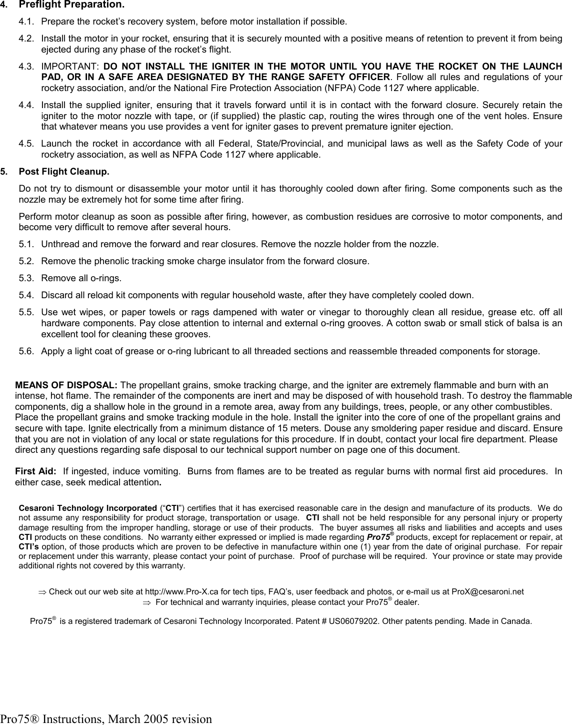 Page 6 of 6 - Pro75_Instructions_March2005 Pro75 Instructions