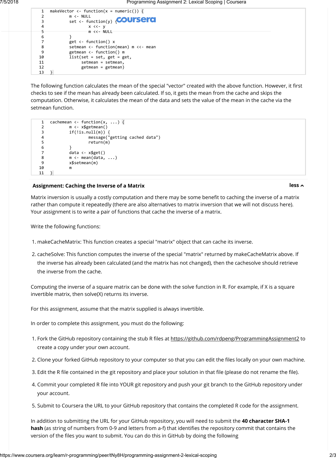 Page 2 of 3 - Programming Assignment 2 Lexical Scoping  Coursera Instructions