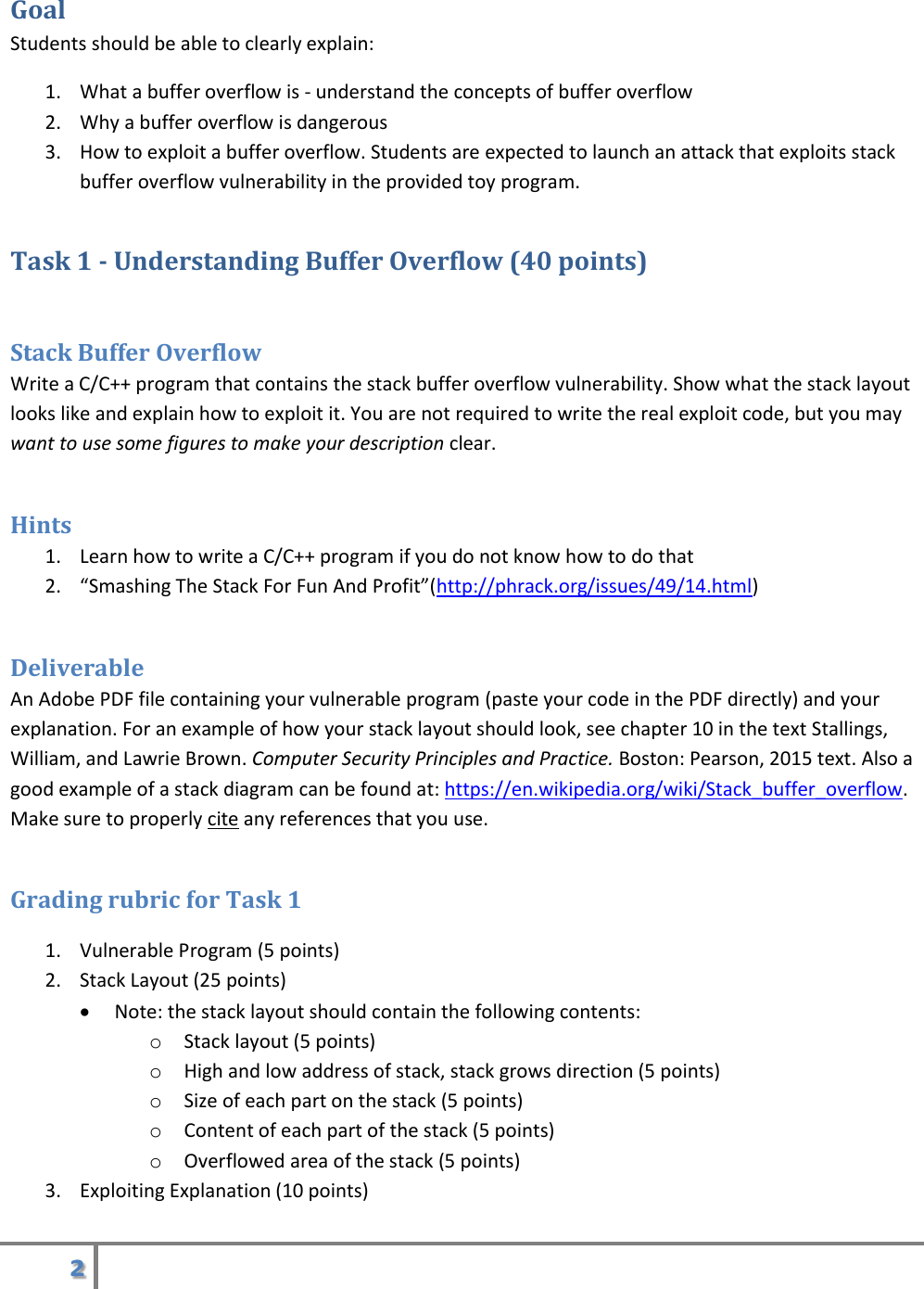 Page 2 of 7 - Project 1 Buffer Overflow Instructions