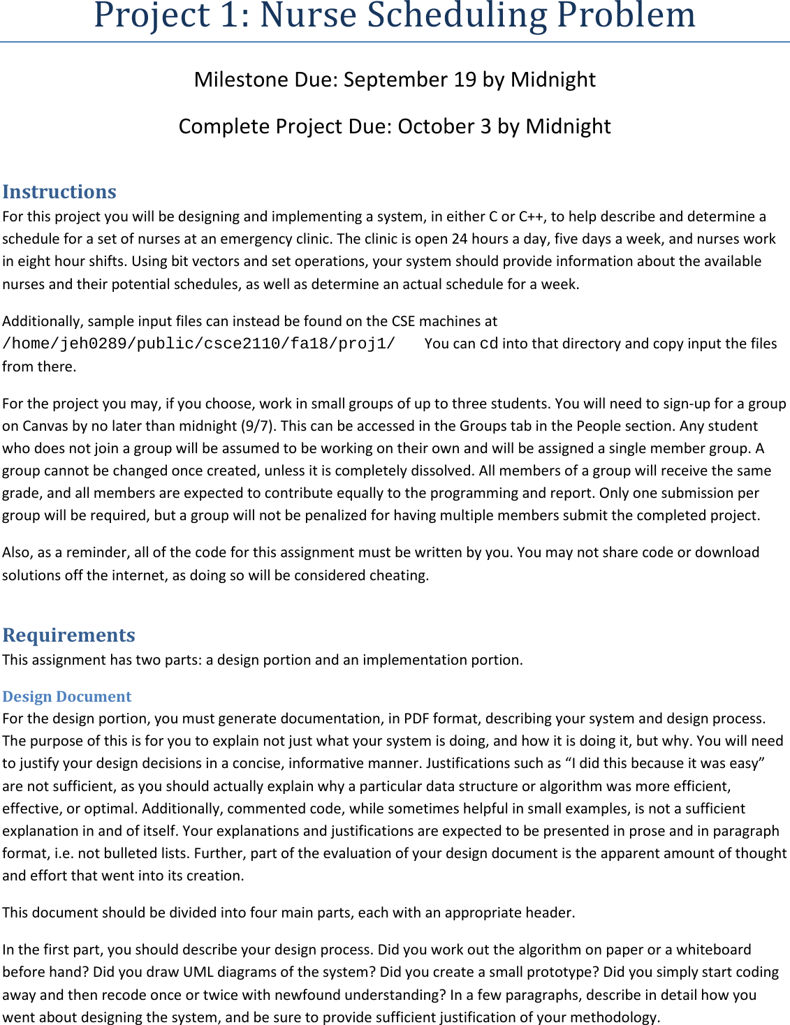 Page 1 of 3 - Project 1 Instructions