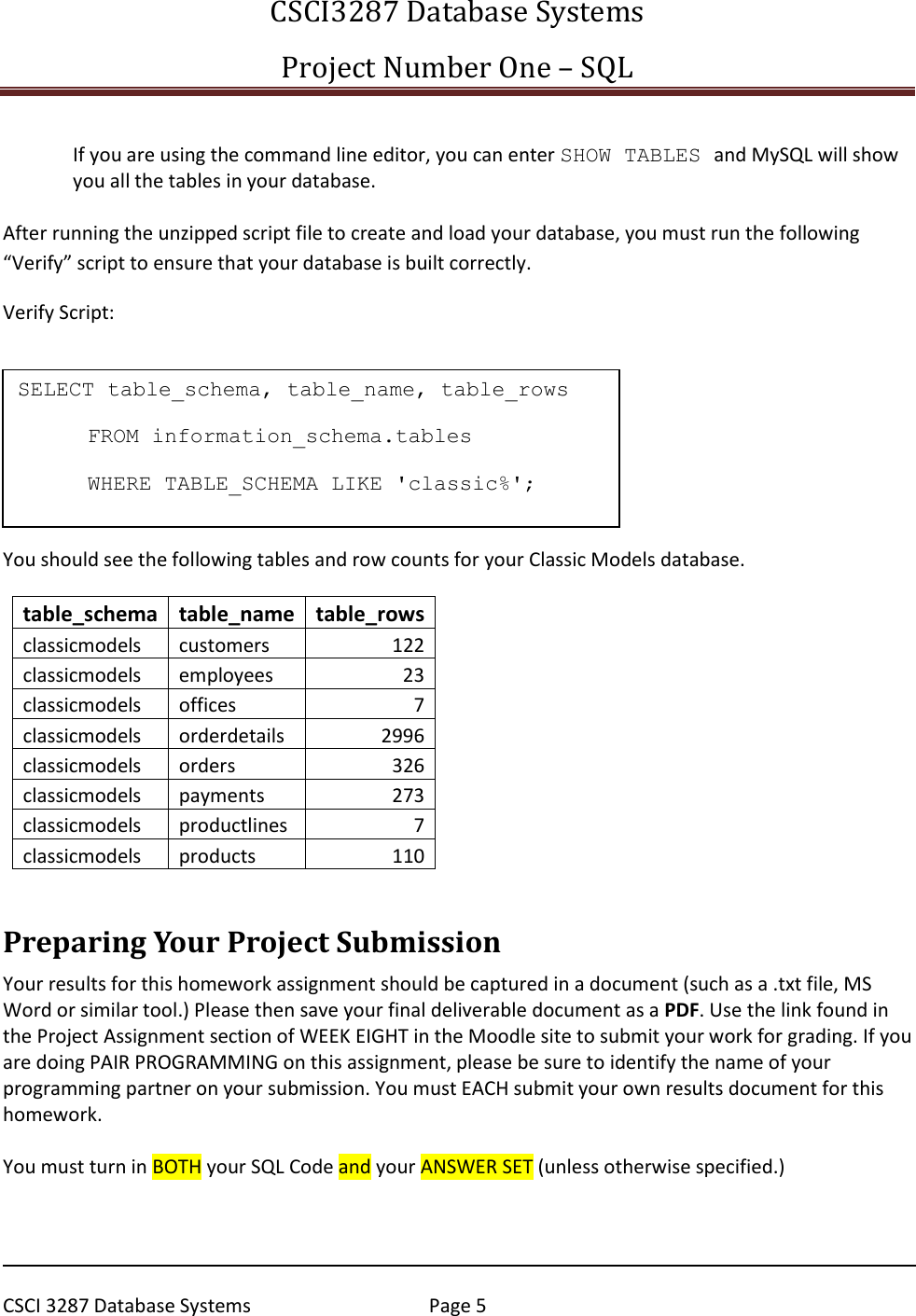 Page 5 of 7 - CTS330 Lab # 1 – Getting Started With SQL Server Project One Instructions