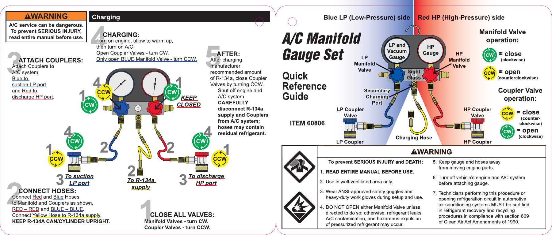 Page 1 of 2 - Quick Start Guide For The 60806 A/C Manifold Gauge Set Q60806