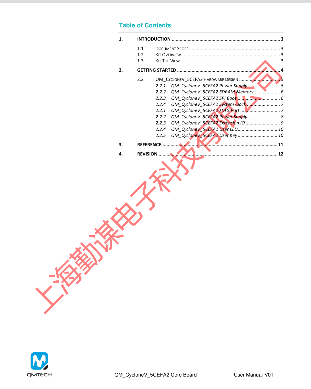 Page 2 of 12 - QM_CycloneV_5CEFA2F23_User_Manual(CoreBoard)-V01 QM Cyclone V 5CEFA2F23 User Manual(Core Board)-V01