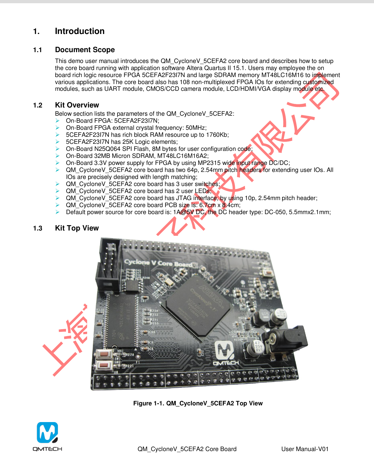 Page 3 of 12 - QM_CycloneV_5CEFA2F23_User_Manual(CoreBoard)-V01 QM Cyclone V 5CEFA2F23 User Manual(Core Board)-V01