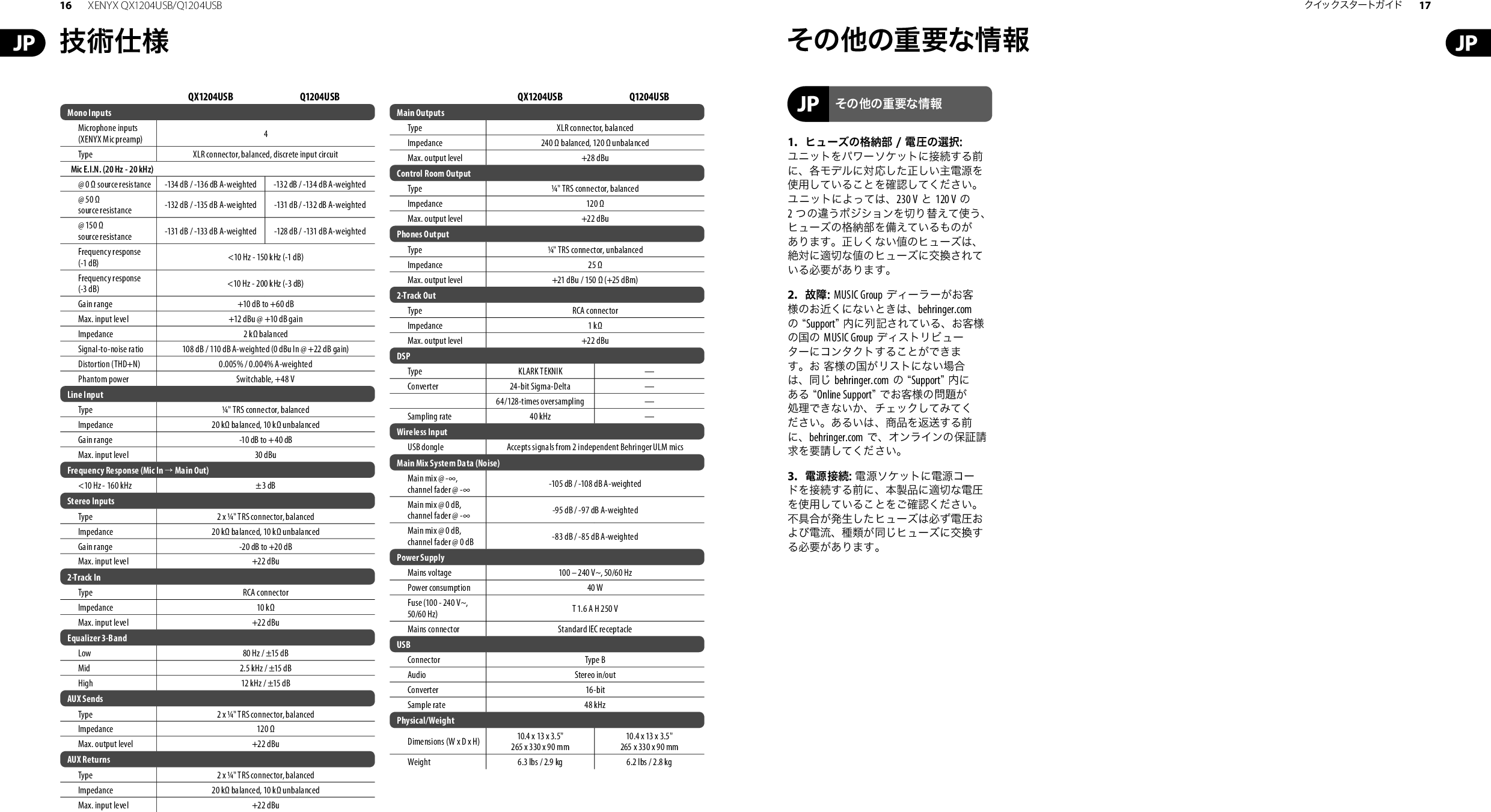 Page 10 of 11 - XENYX QX1204USB/Q1204USB Behringer QX1204USB Quick Start Guide (Japanese) Q1204USB QSG JP