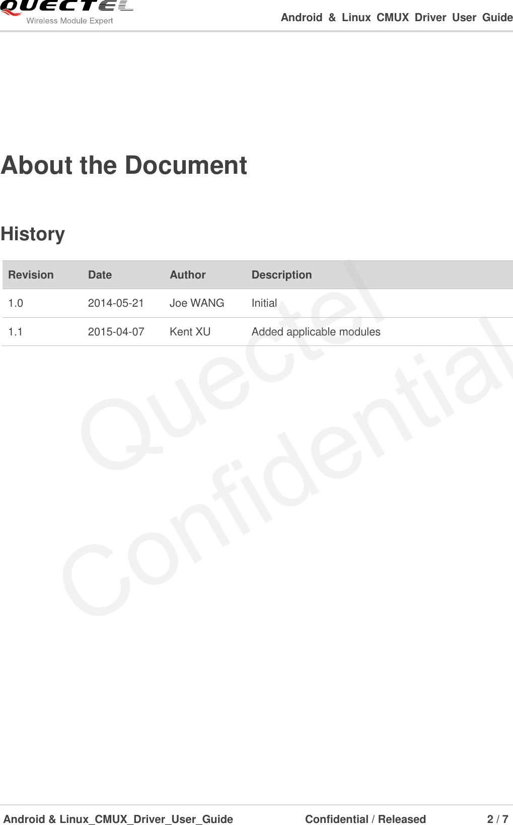 Page 3 of 8 - Quectel Android&Linux CMUX Driver User Guide V1.1