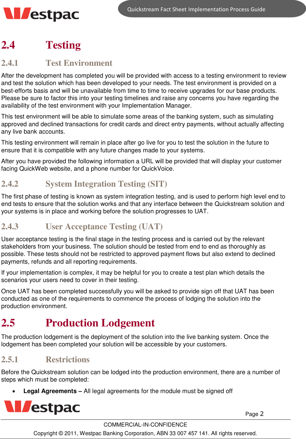 Page 2 of 3 - Quickstream Fact Sheet - Implementation Process Guide