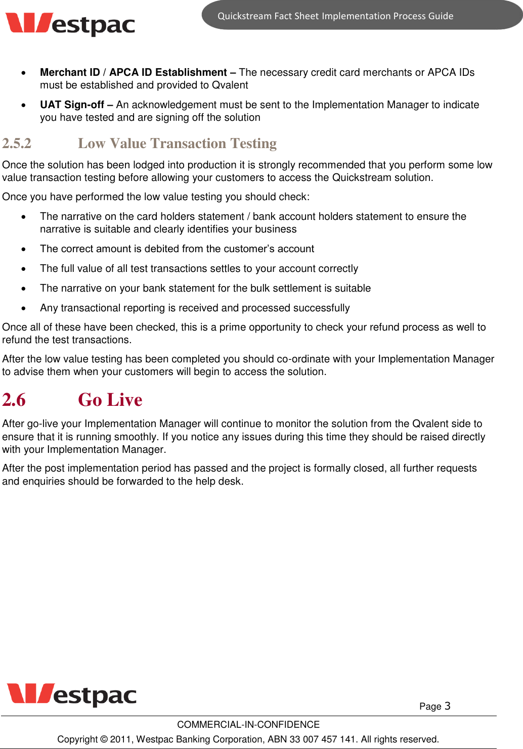 Page 3 of 3 - Quickstream Fact Sheet - Implementation Process Guide