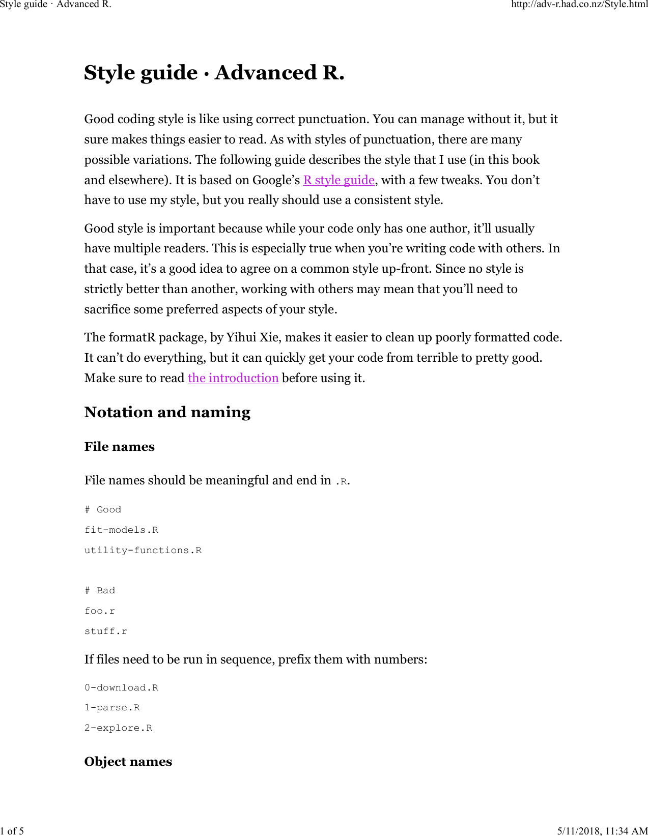 Page 1 of 5 - Style Guide Â· Advanced R. R
