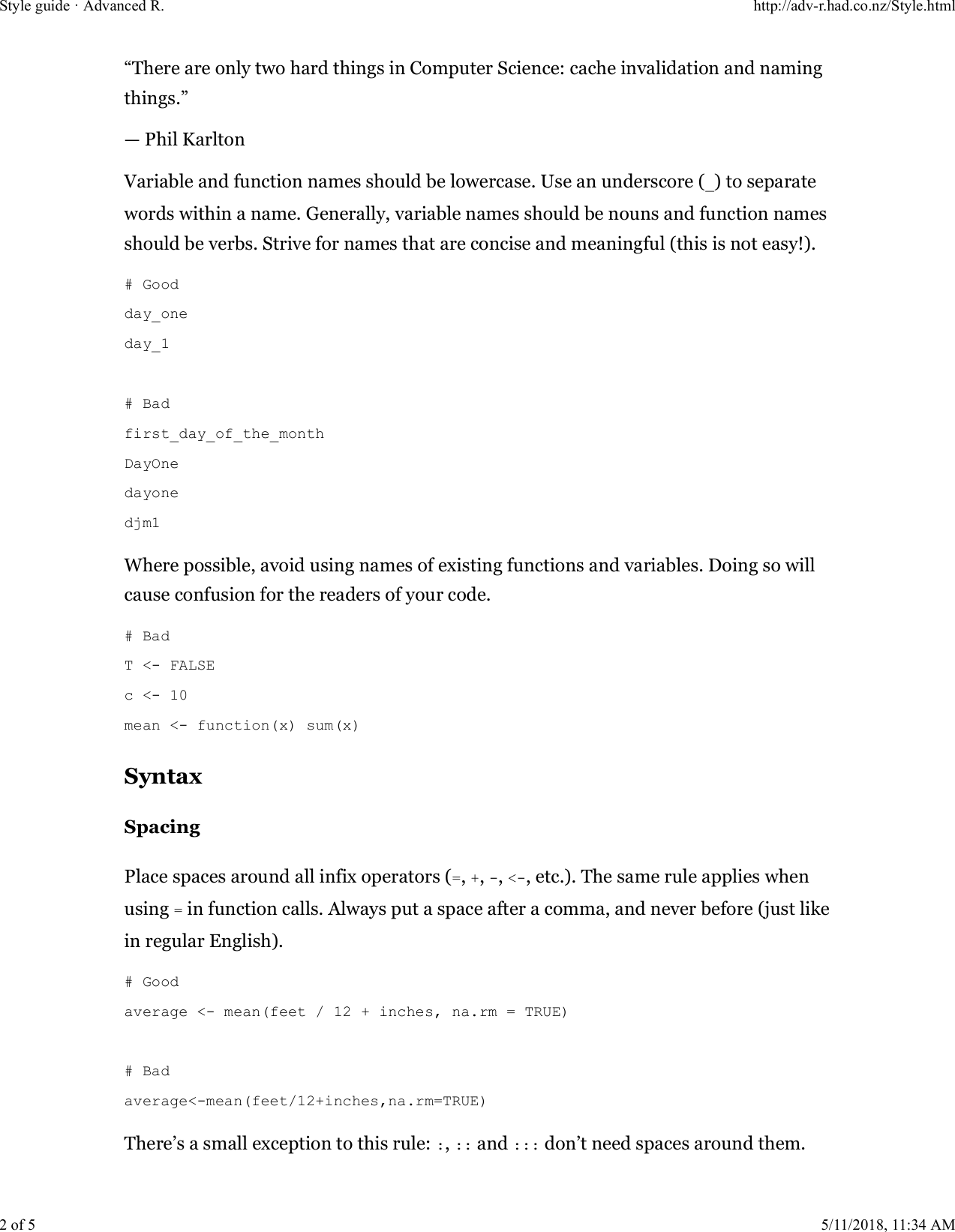 Page 2 of 5 - Style Guide Â· Advanced R. R