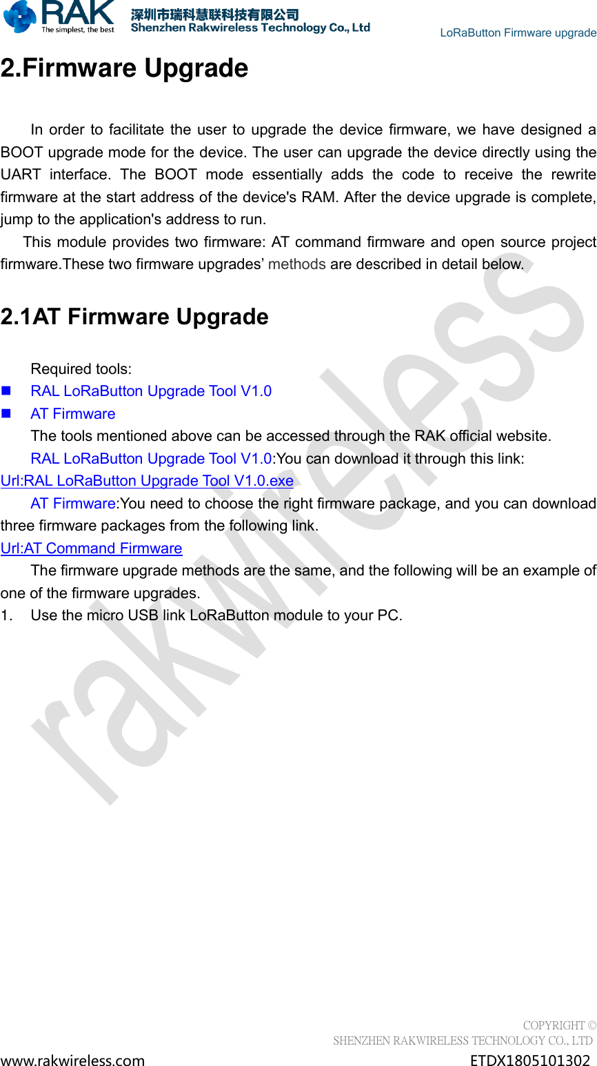 Page 3 of 12 - RAK LB801 Lo Ra Button Firmware Upgrade Manual