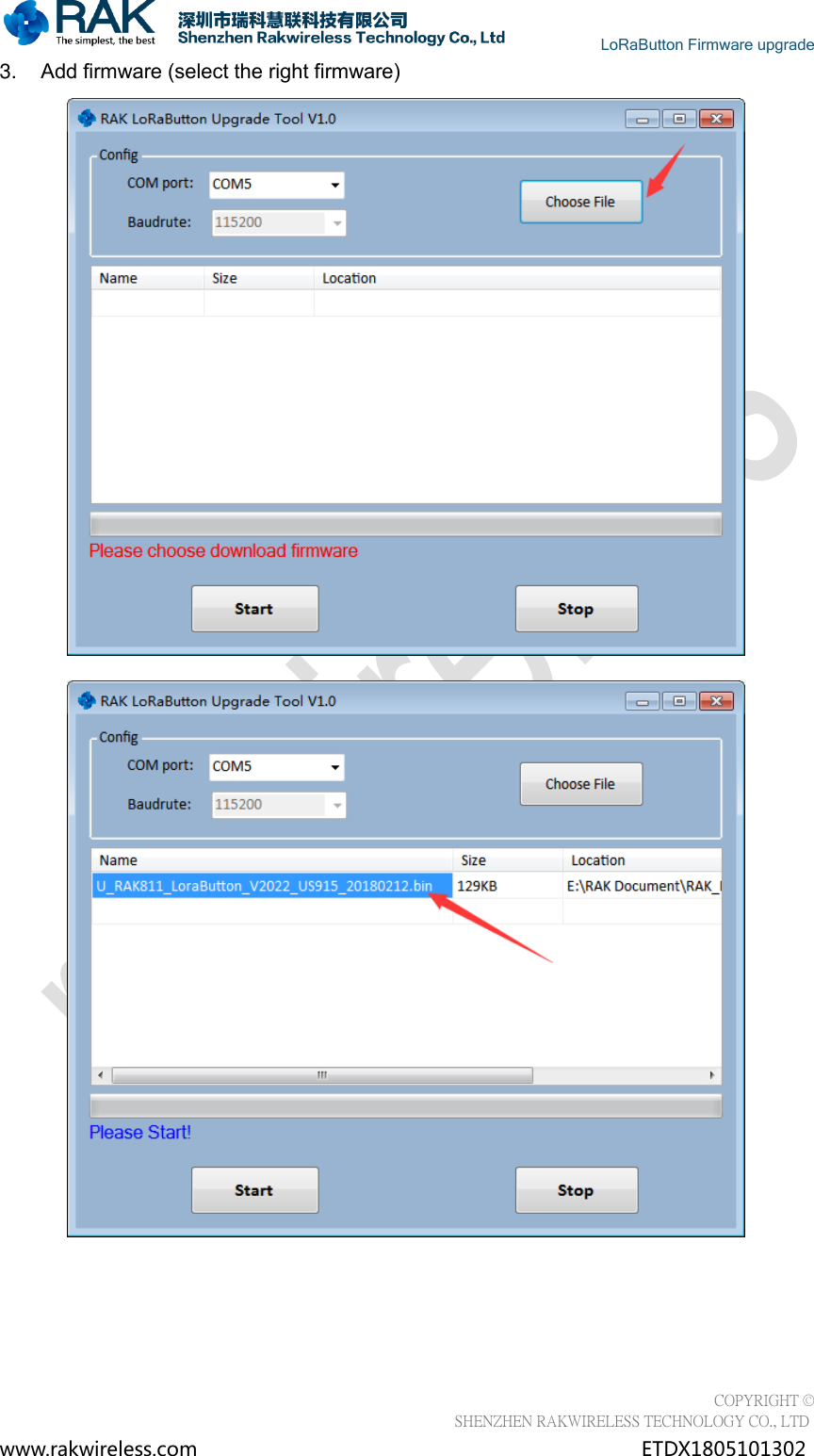 Page 5 of 12 - RAK LB801 Lo Ra Button Firmware Upgrade Manual
