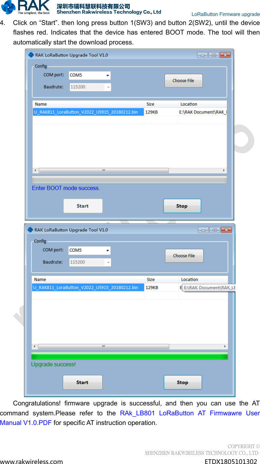 Page 6 of 12 - RAK LB801 Lo Ra Button Firmware Upgrade Manual