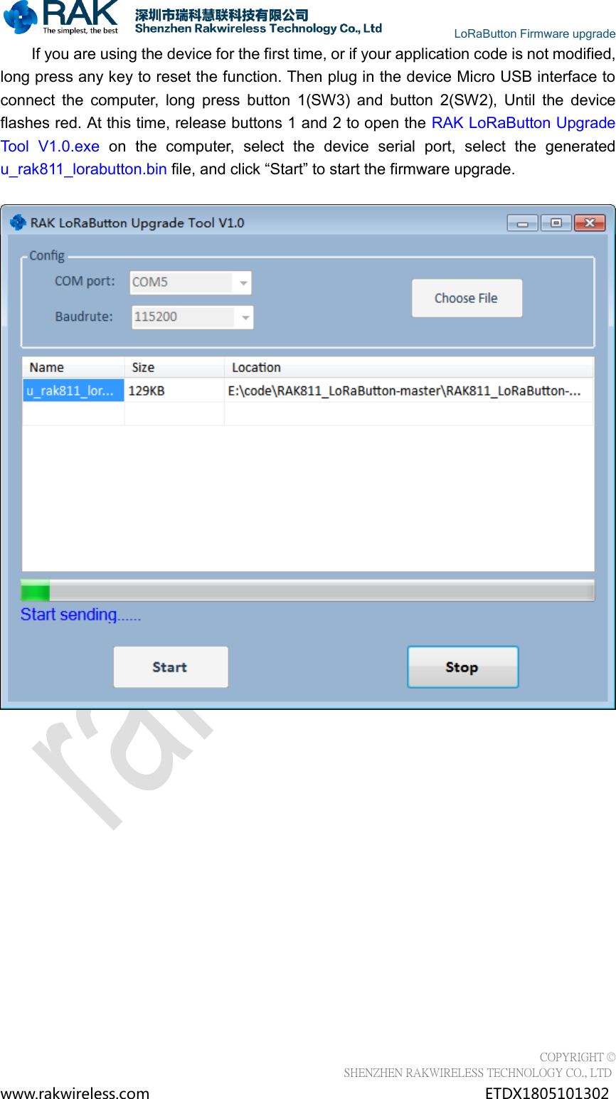 Page 8 of 12 - RAK LB801 Lo Ra Button Firmware Upgrade Manual
