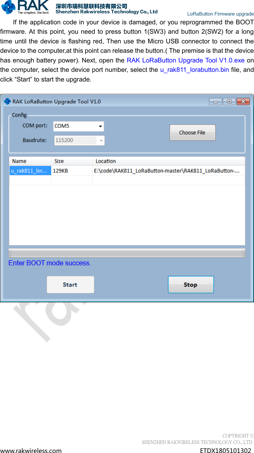Page 9 of 12 - RAK LB801 Lo Ra Button Firmware Upgrade Manual